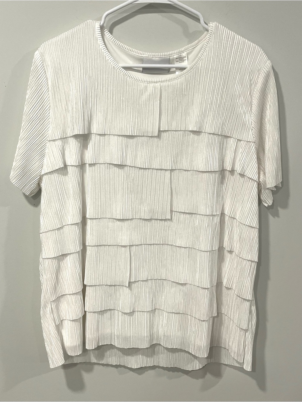 White Ruffle Tiered Pleat Short Sleeve Top - Business or Special Occassion